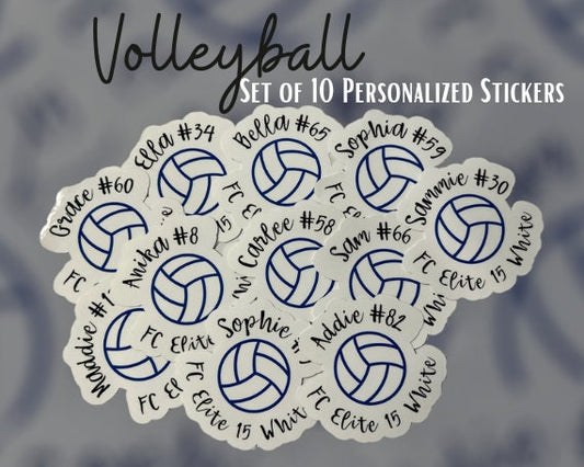 Set of 10 Personalized Team Volleyball stickers | Volleyball gifts for team | Custom name volleyball decal | Volleyball Coach gift | Sports