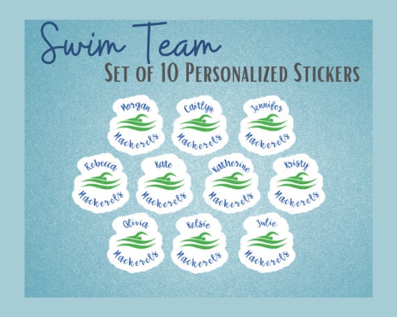 Swimming Personalized Team Sticker set of 10