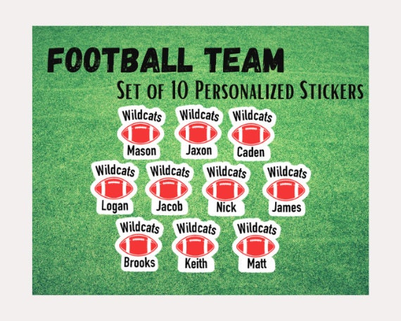 Personalized Football Team Sticker set of 10