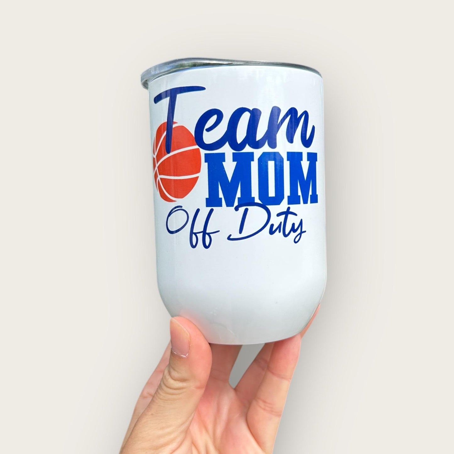 Team Mom Off Duty wine glass