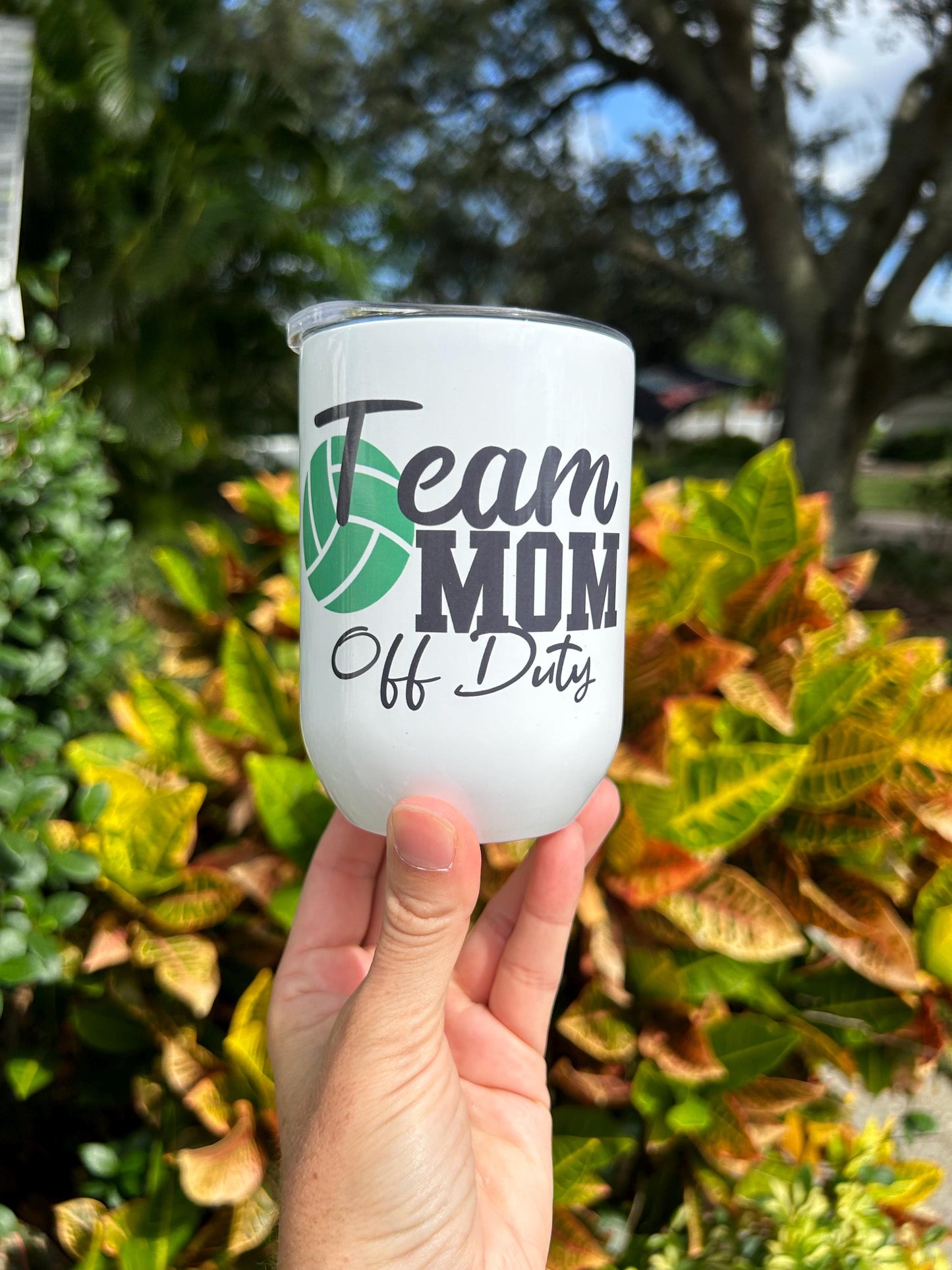 Team Mom Off Duty wine glass