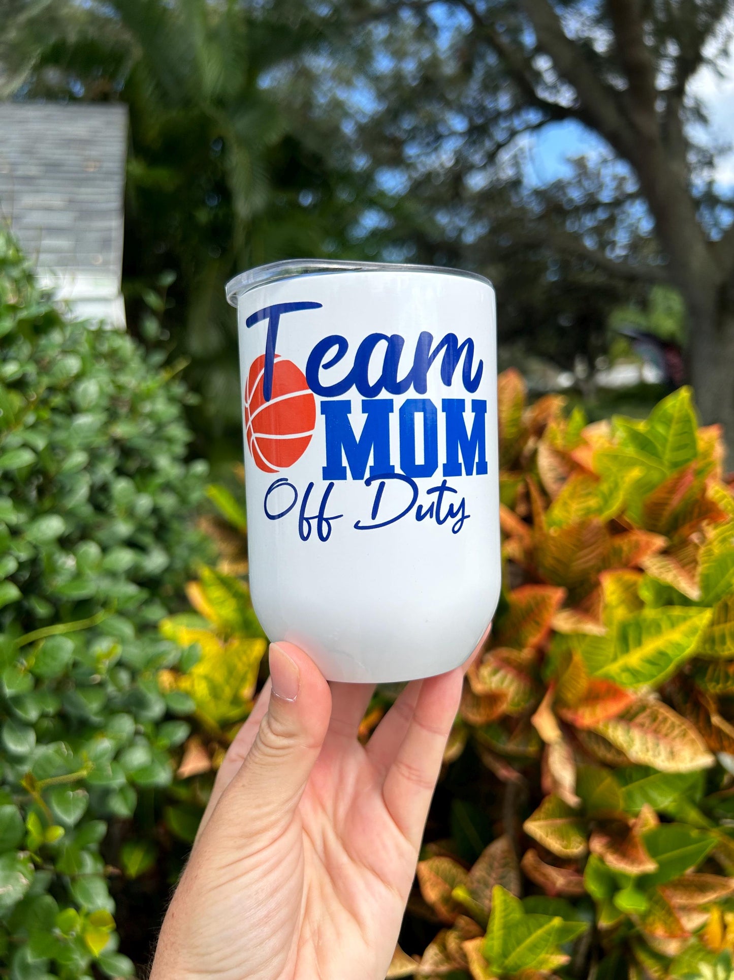 Team Mom Off Duty wine glass