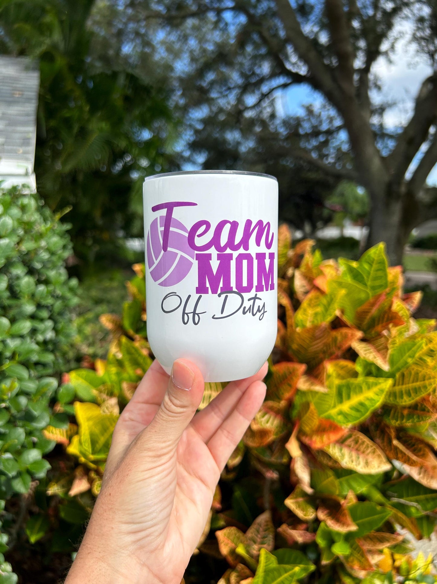 Team Mom Off Duty wine glass