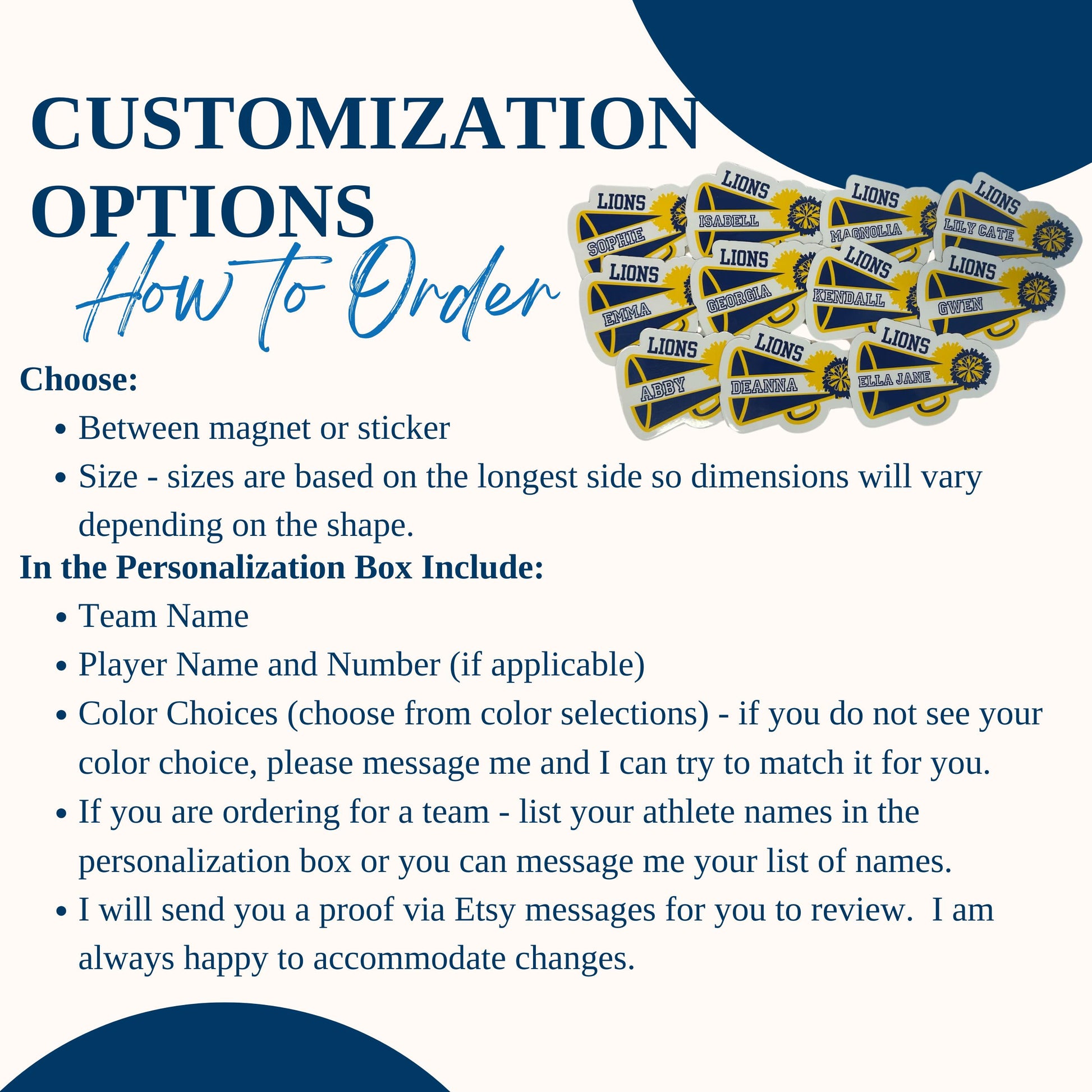Cheer car magnet | Cheer team spirit gift | End of season team gifts | Personalized cheer stickers | Custom cheer gifts and magnets