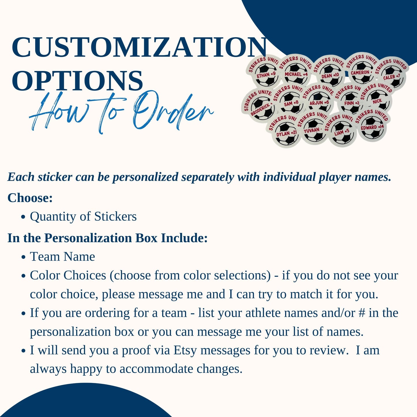 Soccer Sticker Personalized Set of 10 Custom Name Decals | Soccer Team Gift | Coach & Player Gift | End of Season Favor