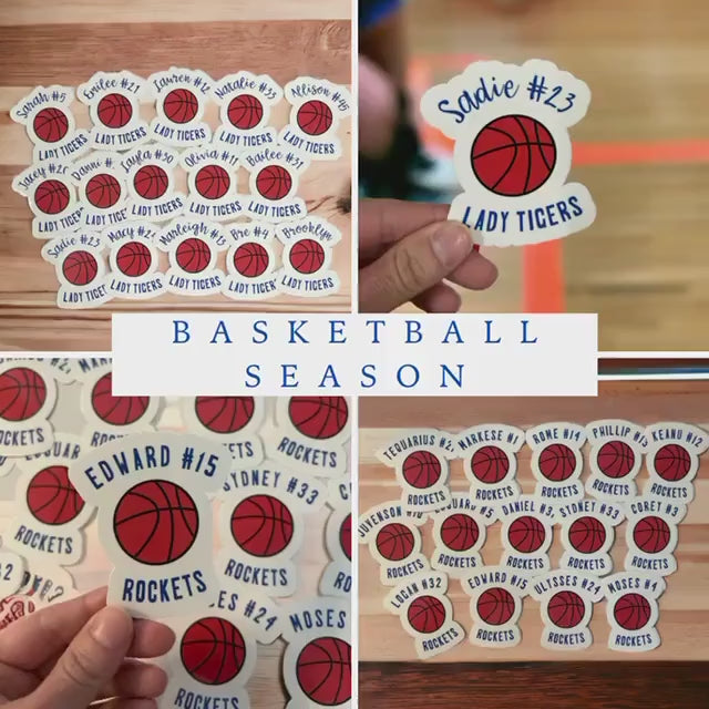 Basketball Sticker Set Personalized Team Stickers, Custom Basketball Gift, Coach & Team Name Decals, Basketball Team Gifts