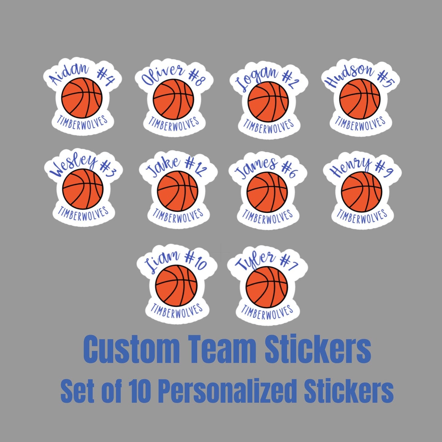 Basketball Team Personalized Sticker Set of 10