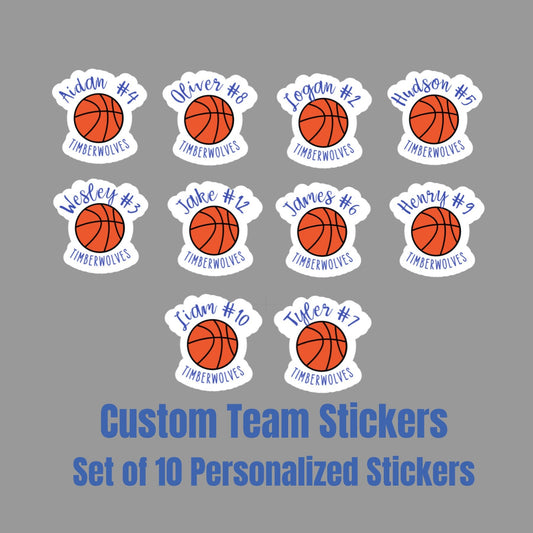 Basketball Team Personalized Sticker Set of 10