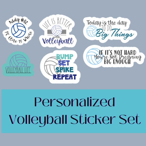 Personalized Volleyball Sticker Set of 6 Stickers