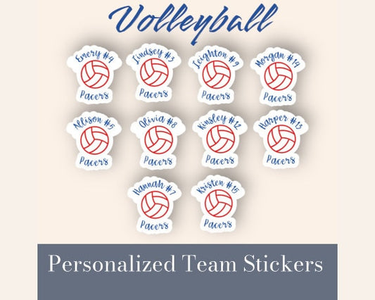 Personalized Team Volleyball stickers set of 10